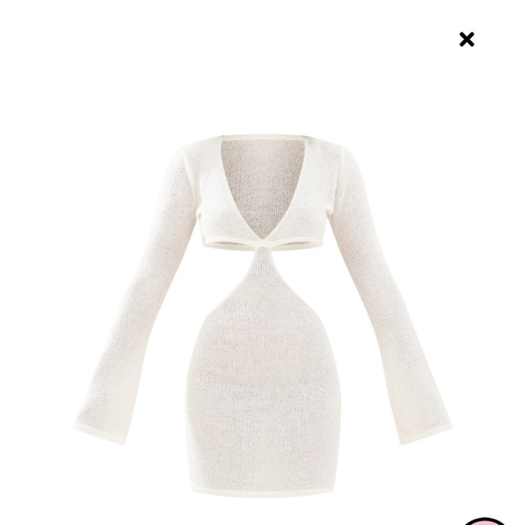 PLT White Bobble Knit Long Sleeve Cut Out Mini Dress - Picture 2 of 6